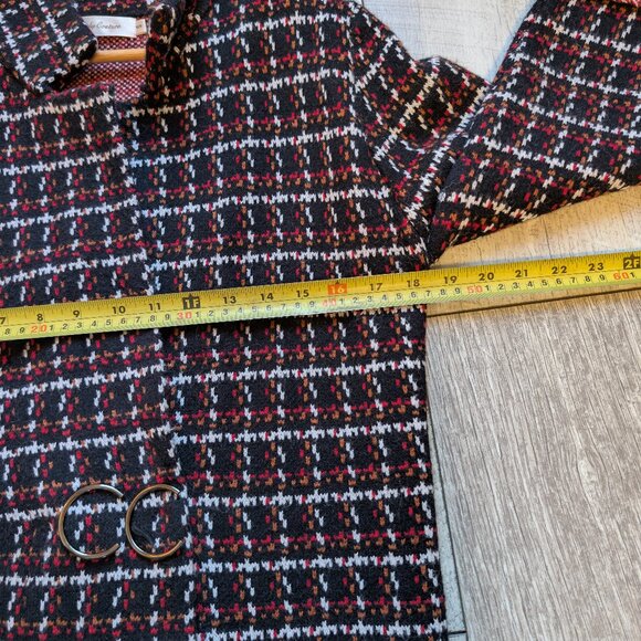 Simply Couture Retro Plaid Tweed Fringe Long Sweater Coat | Size Small - Picture 13 of 15